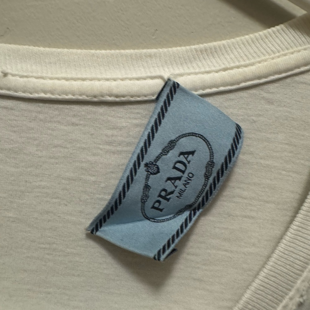 Prada Cream/White Tee with Black Beaded Collar - Picture 7 of 9